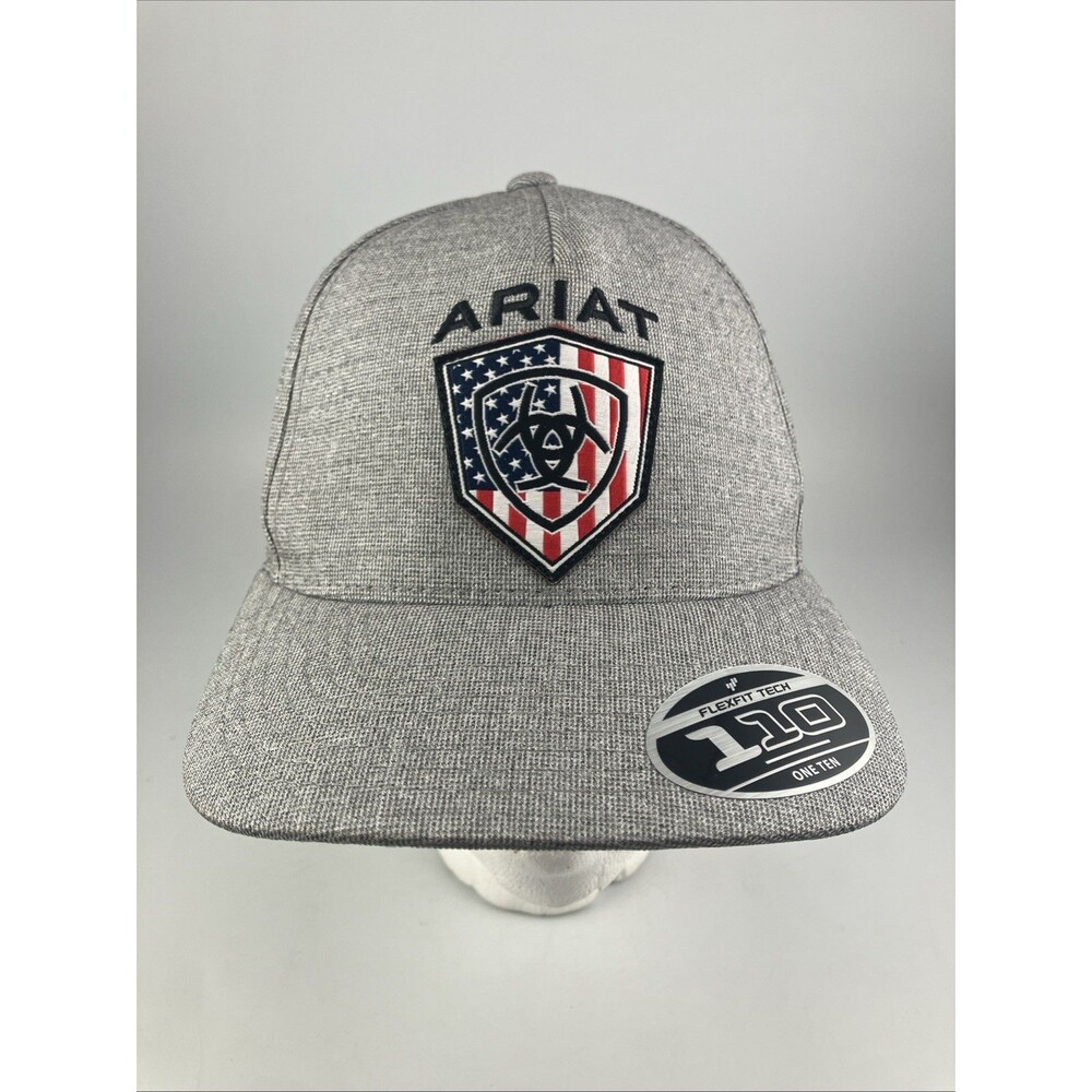 Ariat Men's Flexfit USA Flag Patch Adjustable Snapback Cap Hat (Grey)